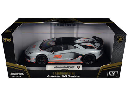 Lamborghini Aventador SVJ Roadster Matt Gray with Carbon Top and Orange Accents 1/18 T&y Diecast Model Car by Heimanba