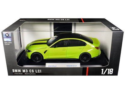 BMW M3 CS LCI Lime Green Metallic with Matt Black Top and Hood Stripes 1/18 T&y Diecast Model Car by Heimanba