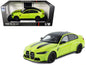 BMW M3 CS LCI Lime Green Metallic with Matt Black Top and Hood Stripes 1/18 T&y Diecast Model Car by Heimanba