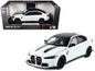 BMW M3 CS LCI White Metallic with Matt Black Top and Hood Stripes 1/18 T&y Diecast Model Car by Heimanba