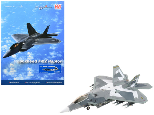 Lockheed F-22 Raptor Stealth Aircraft "Splinter Camouflage" United States Air Force "Air Power Series" 1/72 T&y Diecast Model by Hobby Master