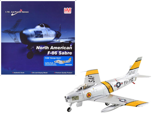 North American F-86E Sabre Fighter Aircraft "51-2752 Colonel George Andrew Davis Jr. 4th FIG 334th FIS" (1952) United States Air Force "Air Power Series" 1/72 T&y Diecast Model by Hobby Master