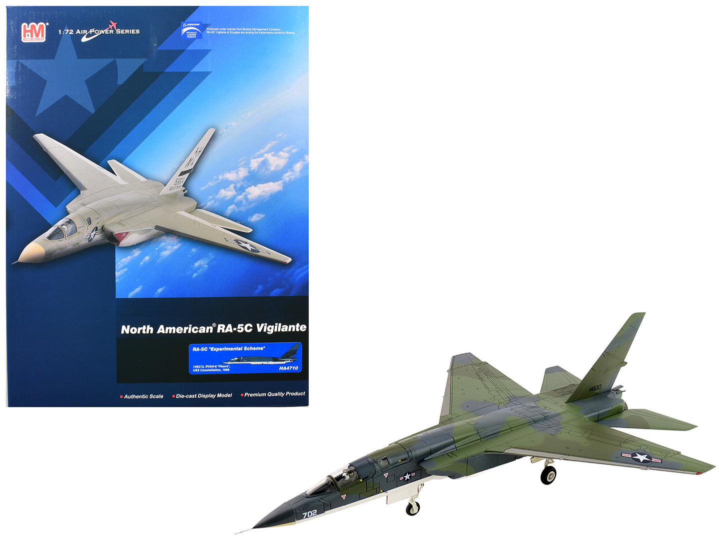 North American RA-5C Vigilante Aircraft "149313 RVAH-6 Fleurs Experimental Scheme USS Constellation" (1966) United States Navy "Air Power Series" 1/72 T&y Diecast Model by Hobby Master