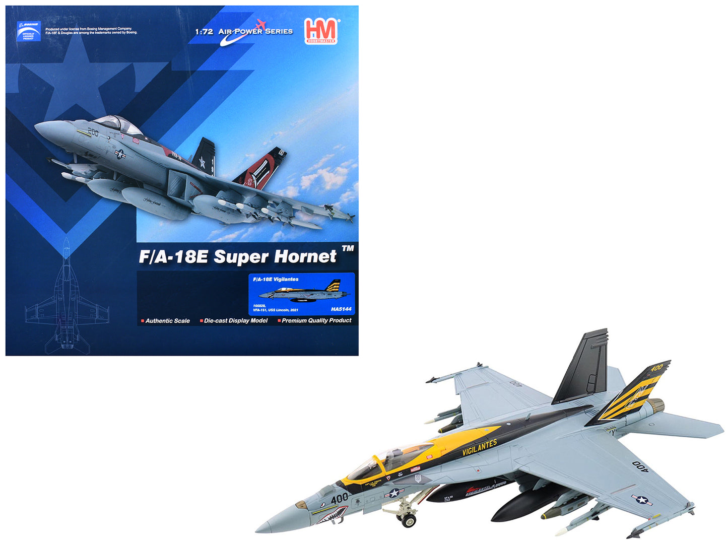 Boeing F/A-18E Super Hornet Fighter Aircraft "166828 VFA-151 Vigilantes USS Lincoln" (2021) United States Navy "Air Power Series" 1/72 T&y Diecast Model by Hobby Master
