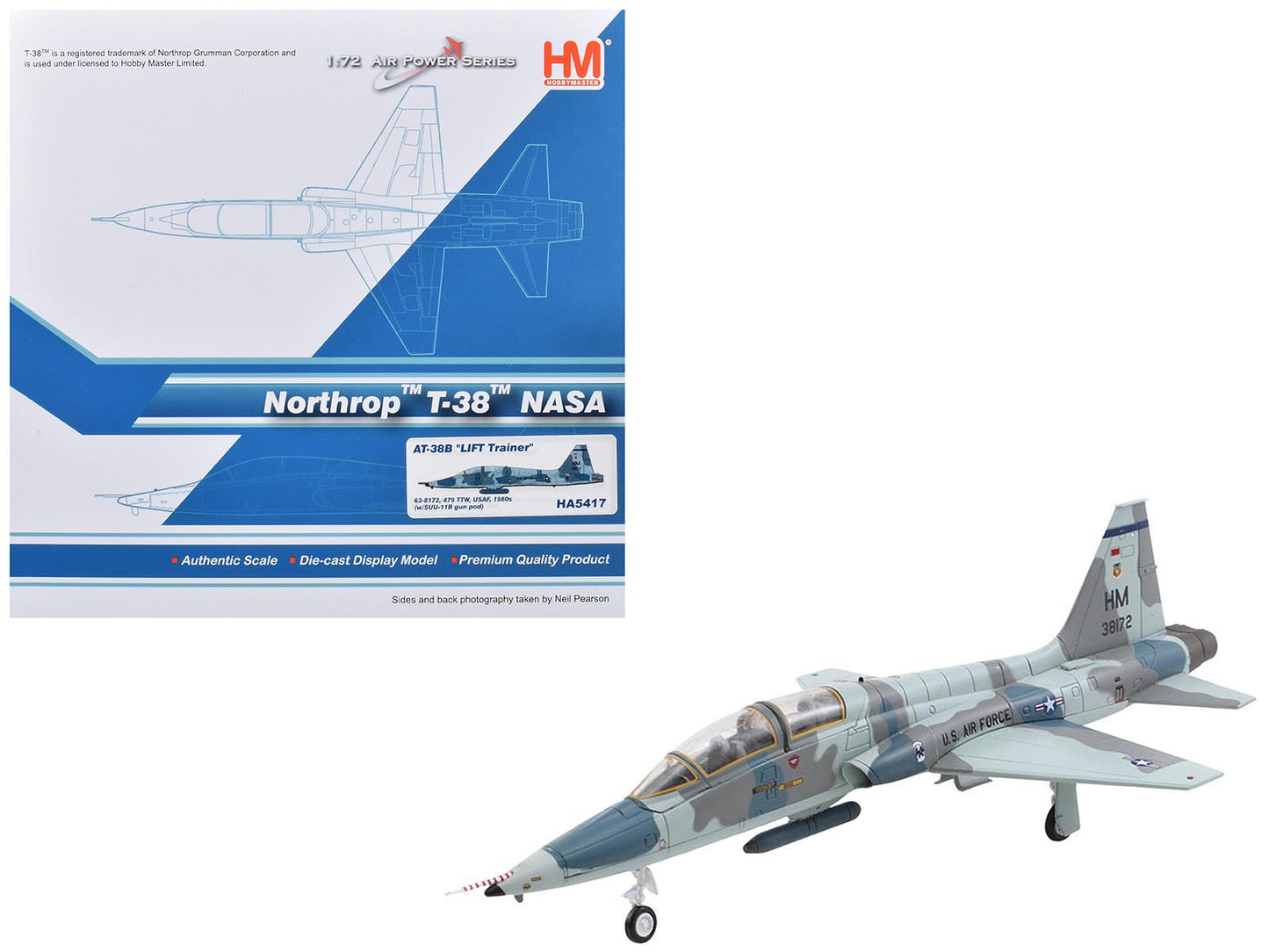 Northrop AT-38B Talon Aircraft "63-8172 479th TTW LIFT Trainer NASA" (1980s) United States Air Force "Air Power Series" 1/72 T&y Diecast Model by Hobby Master
