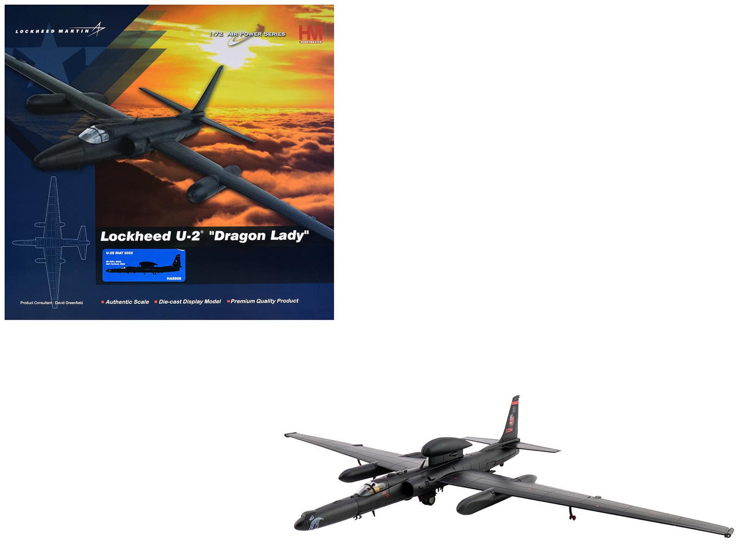 Lockheed U-2S Dragon Lady Aircraft "80-1094 RAF Fairford Royal International Air Tattoo" (2025) United States Air Force "Air Power Series" 1/72 T&y Diecast Model by Hobby Master