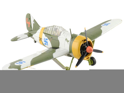 Brewster F2A Model 239 "Buffalo" Fighter Aircraft "BW364 LeLv 24 flown by Warrant Officer Ilmari Juutilainen" (1942) Finnish Air Force "Air Power Series" 1/48 Diecast Model by Hobby Master