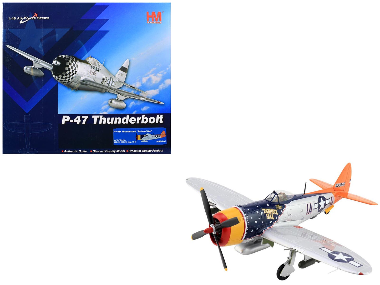 Republic P-47D Thunderbolt Aircraft "Tarheel Hal Lt. 'Ike' David 66 FS 358 FG" (1945) United States Army Air Forces "Air Power Series" 1/48 T&y Diecast Model by Hobby Master