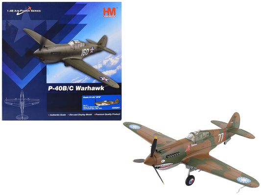 Curtiss P-40B Hawk 81-A2 Fighter-Bomber Aircraft "No.77 Robert Smith 3rd Pursuit Squadron" (1941) American Volunteer Group in China "Air Power Series" 1/48 T&y Diecast Model by Hobby Master