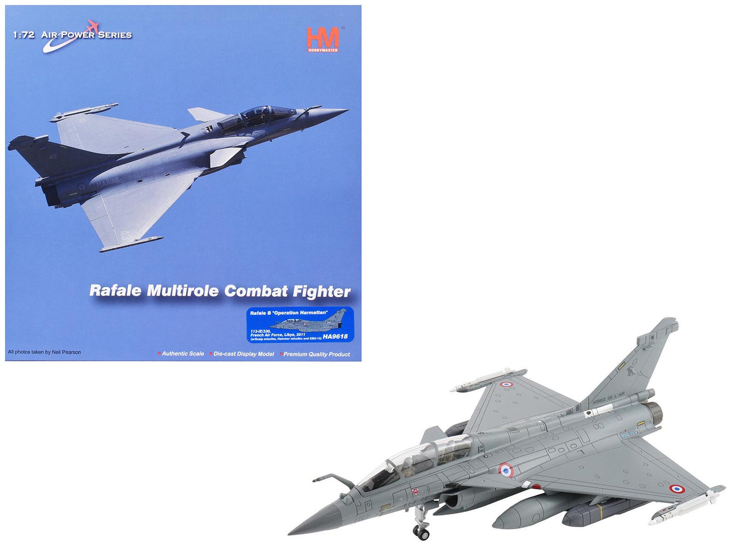 Dassault Rafale B Fighter Aircraft "113-IE/330 Libya" (2011) French Air Force "Air Power Series" 1/72 Diecast Model by Hobby Master