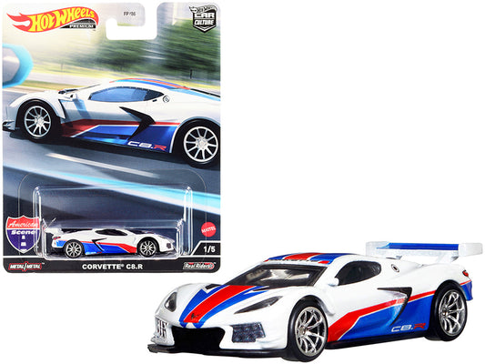Chevrolet Corvette C8.R Pearl White Red Blue Diecast Model Car - Hotwheels