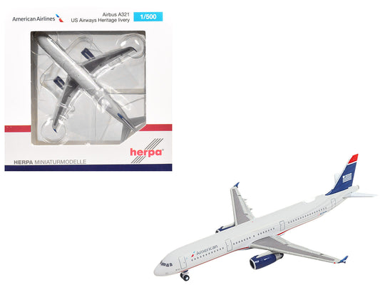Airbus A321 Commercial Aircraft "American Airlines" (N578UW) Gray with Blue Tail 1/500 T&y Diecast Model by Herpa