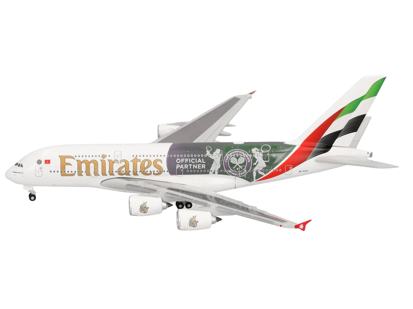 Airbus A380-800 Commercial Aircraft "Emirates Airlines - Wimbledon Official Partner" (A6-EOE) White with Graphics 1/500 Diecast Model Airplane by Herpa