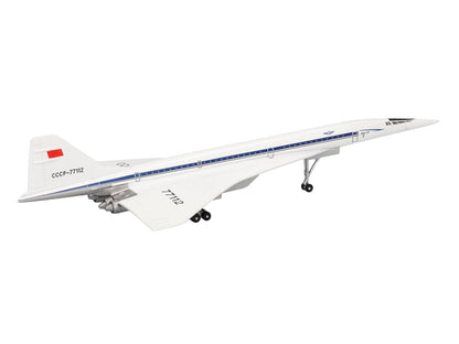 Tupolev Tu-144D Commercial Aircraft "Aeroflt - Technik Museum Sinsheim" (CCCP-77112) White with Blue Stripes 1/400 Diecast Model Airplane by Herpa