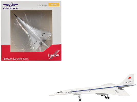 Tupolev Tu-144D Commercial Aircraft White Blue Stripes 1/400 Diecast Airplane