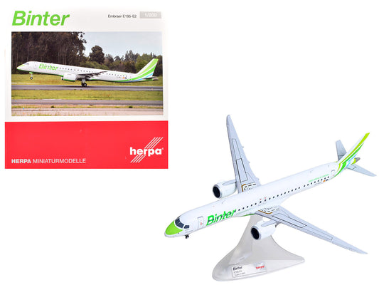 Embraer E195-E2 Commercial Aircraft "Binter Canarias" (EC-NEZ) White with Green Striped Tail 1/200 T&y Diecast Model by Herpa