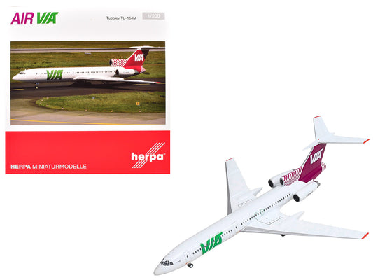 Tupolev TU-154M Commercial Aircraft "Air Via" (LZ-MIG) White with Red Tail 1/200 T&y Diecast Model by Herpa