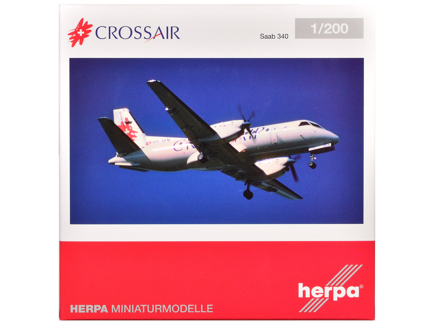 Saab 340 Commercial Aircraft "Crossair" (HB-AKN) White with Tail Graphics 1/200 Diecast Model Airplane by Herpa <h2>Saab Herpa</h2> <p>High-quality car perfect for collectors and enthusiasts. Features