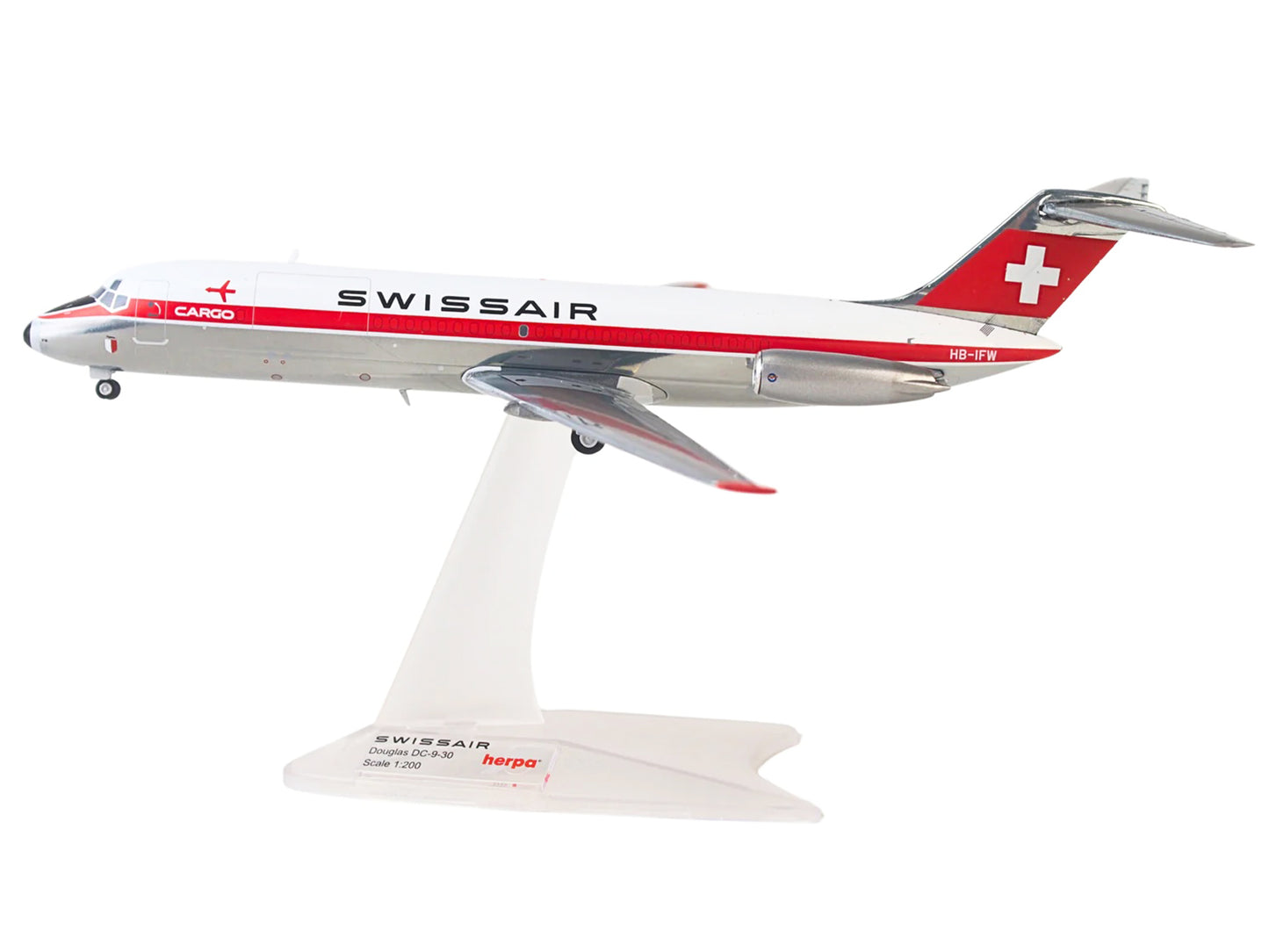 Douglas DC-9-30F Commercial Aircraft "Swissair" (HB-IFW) White with Red Stripes 1/200 Diecast Model Airplane by Herpa <h2>Douglas Herpa</h2> <p>High-quality car perfect for collectors and enthusiasts.