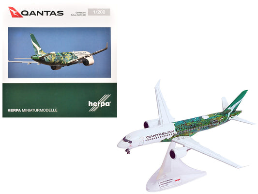 Airbus A220-300 Commercial Aircraft "QantasLink Flying Art Series - Minyma Kutjara Tjukurpa" (VH-X4A) White with Green Graphics 1/200 T&y Diecast Model by Herpa