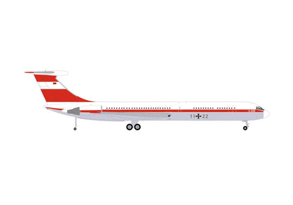 Ilyushin IL-62M Commercial Aircraft "German Luftwaffe" (11+22) White with Red Stripes 1/200 Diecast Model Airplane by Herpa <h2>Ilyushin Herpa</h2> <p>High-quality car perfect for collectors and enthu