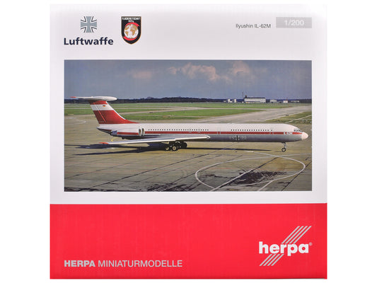 Ilyushin IL-62M Commercial Aircraft "German Luftwaffe" (11+22) White with Red Stripes 1/200 T&y Diecast Model Airplane by Herpa
