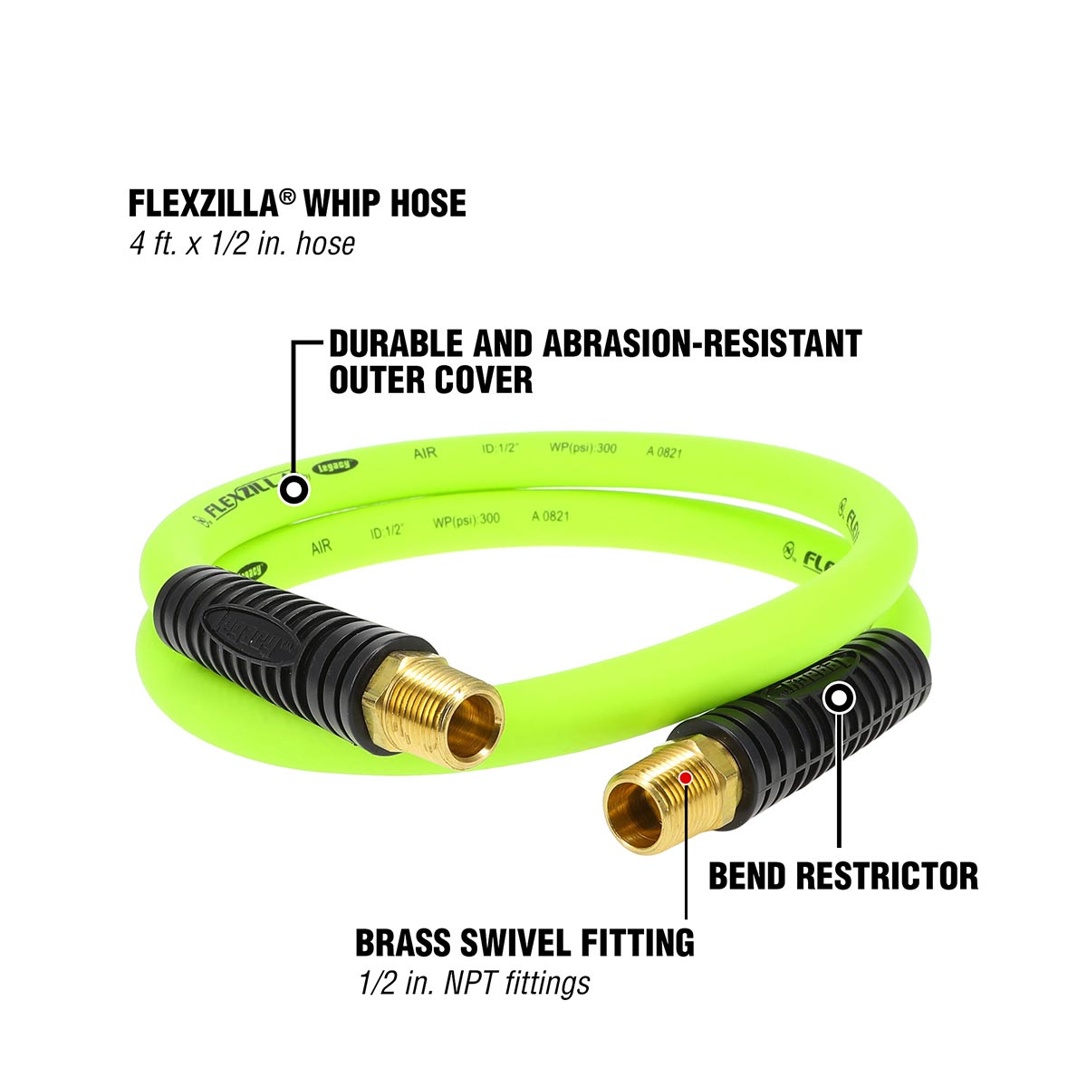 FlexzillaÂ® Whip Hose with Swivel 1/2" x 4'