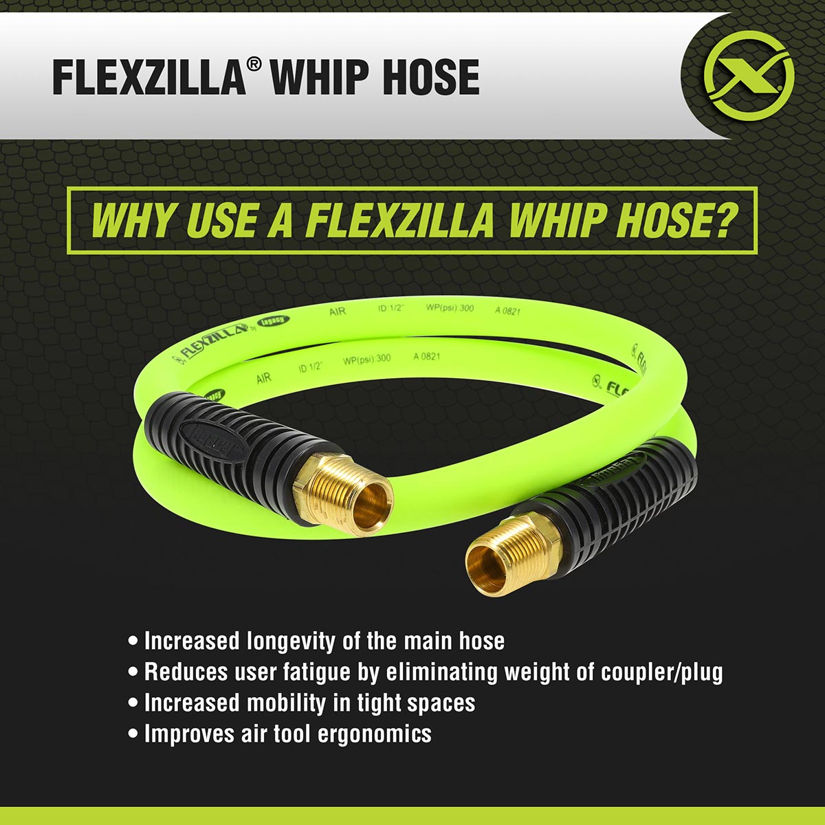 FlexzillaÂ® Whip Hose with Swivel 1/2" x 4'