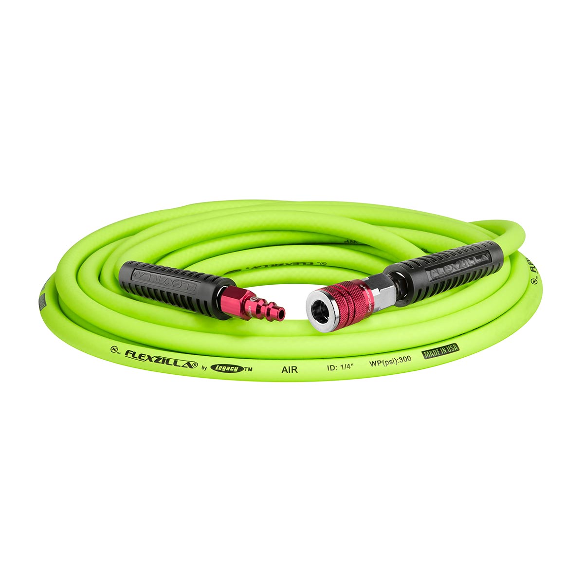 Flexzilla Heavy Duty Lightweight Air Hose 1/4" x 25' with ColorConnex Coupler and Plug - (Red) Ty