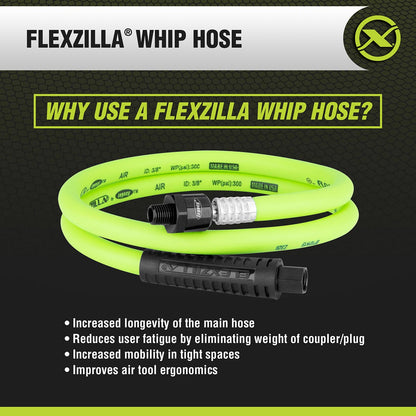 Flexzilla Heavy Duty Lightweight Whip Hose with Ball Swivel 3/8" x 4'
