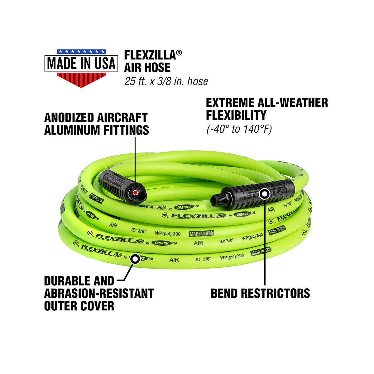 Flexzilla Heavy Duty Lightweight Air Hose 3/8" x 25'