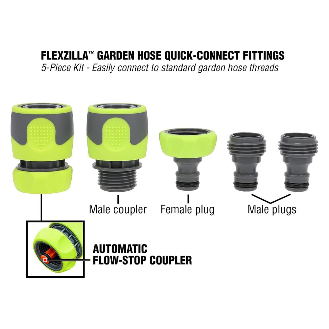 Flexzilla Garden Hose Quick Connect Fittings Coupler Plug Kit (5 Piece)