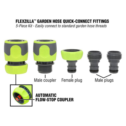 Flexzilla Garden Hose Quick Connect Fittings Coupler Plug Kit (5 Piece)