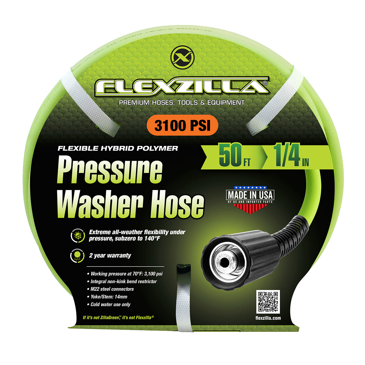 Flexzilla Pressure Washer Hose 1/4" x 50' with M22 Fittings (Boxed)