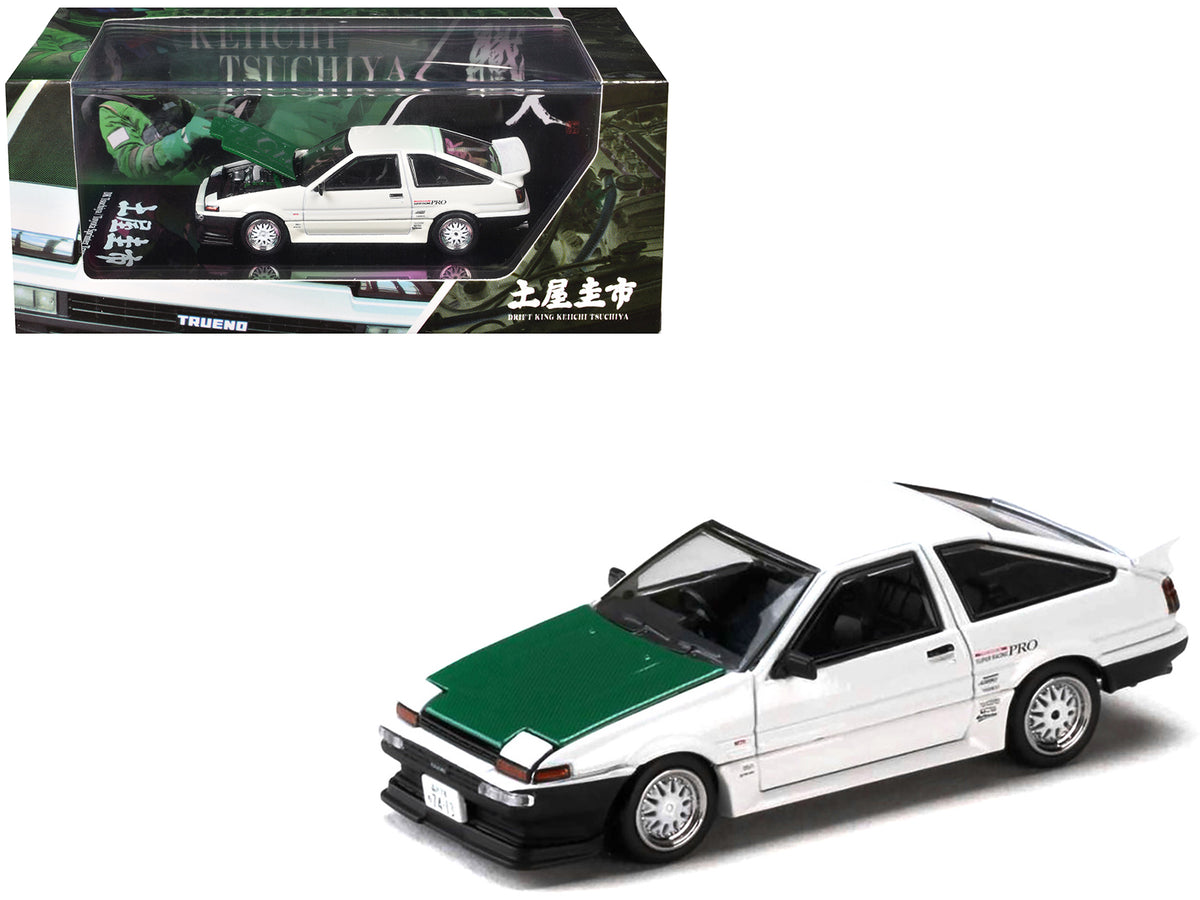 Toyota Sprinter Trueno RHD White with Green Carbon Hood 1/64 Diecast