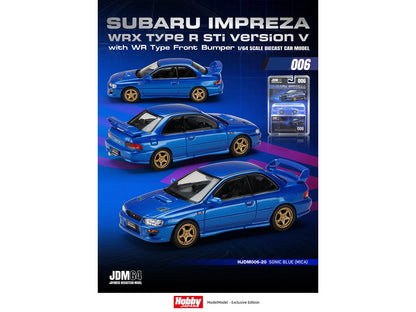Subaru Impreza WRX Type R Sti Version V RHD (Right Hand Drive) Sonic Blue Mica "JDM64" Series 1/64 T&y Diecast Model Car by Hobby Japan