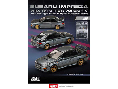 Subaru Impreza WRX Type R Sti Version V RHD (Right Hand Drive) Cool Gray Metallic "JDM64" Series 1/64 T&y Diecast Model Car by Hobby Japan