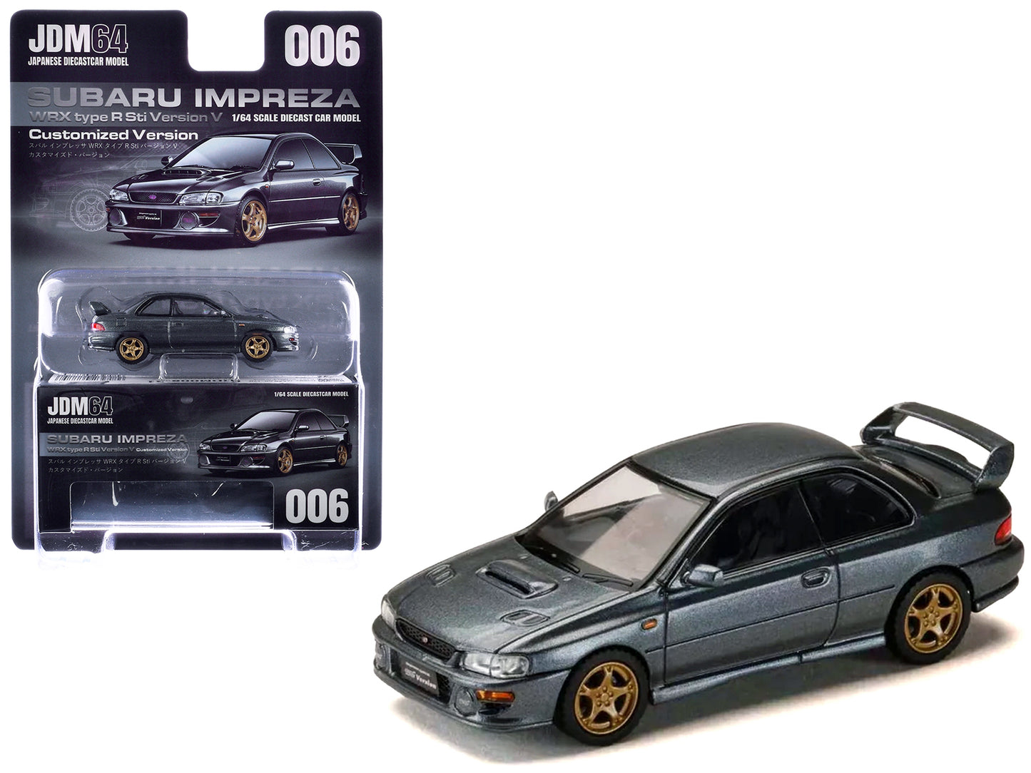 Subaru Impreza WRX Type R Sti Version V RHD (Right Hand Drive) Cool Gray Metallic "JDM64" Series 1/64 T&y Diecast Model Car by Hobby Japan