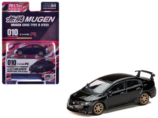 Honda Mugen Civic Type R (FD2) RHD (Right Hand Drive) Crystal Black Pearl with Gold Wheels "JDM64" Series 1/64 T&y Diecast Model Car by Hobby Japan