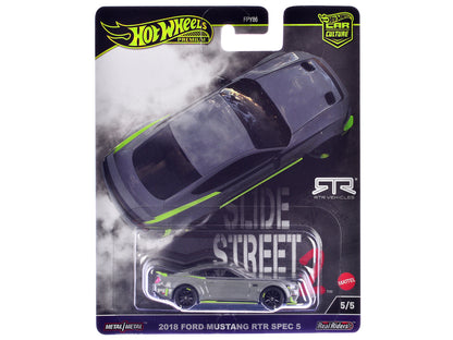 Hot Wheels 2018 Ford Mustang RTR Spec 5 Gray "Slide Street 2" Series Diecast Model Car by <h2>2018 Wheels</h2> <p>High-quality perfect for collectors and enthusiasts. Features detailed interior exteri