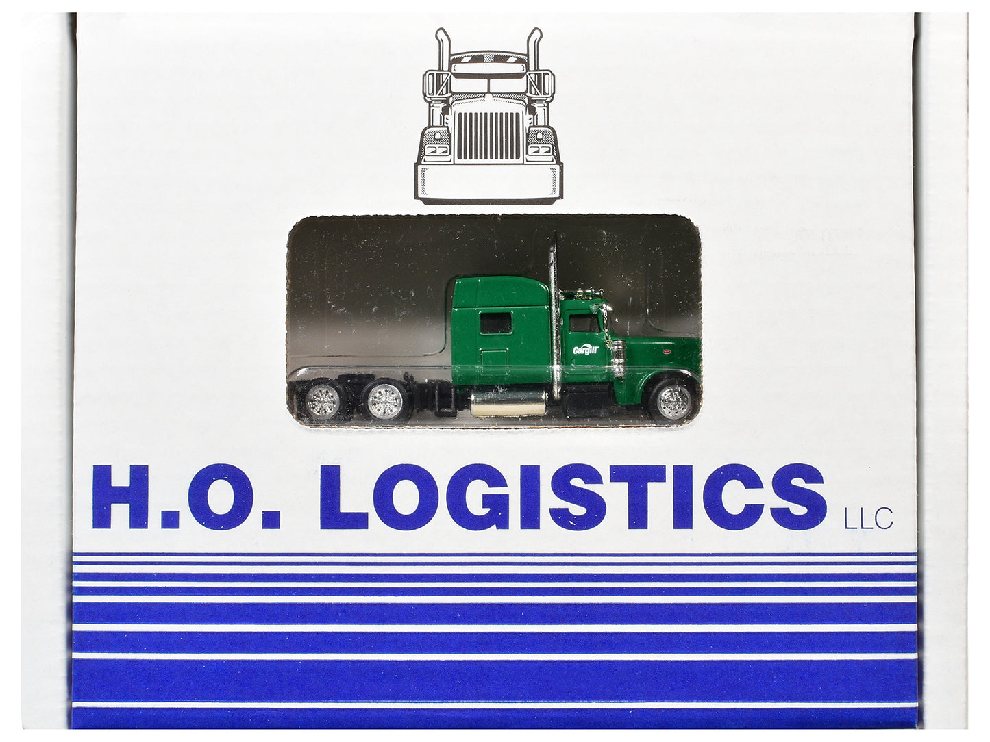 Peterbilt 389 Truck Tractor with Sleeper Cab "Cargill" Green and Covered Grain Trailer White with Green Tarp Combo Set 1/87 (HO) Plastic Model Car by HO Logistics
