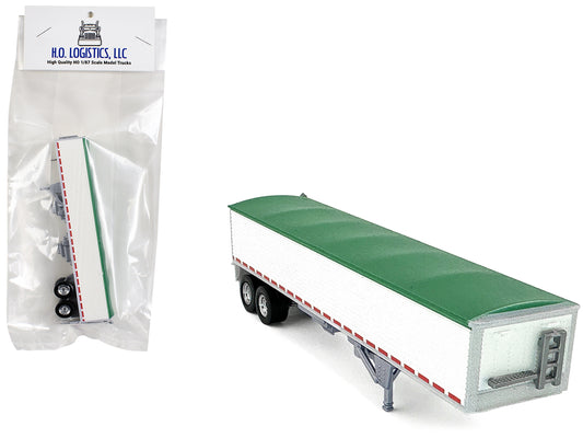 Covered Grain Trailer White with Green Tarp 1/87 (HO) Plastic Model Car by HO Logistics T&y