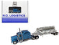 Kenworth W900L Truck Tractor with Sleeper Cab Blue Metallic and Pneumatic Tank Trailer Combo Set 1/87(HO) Plastic Model Car by HO Logistics