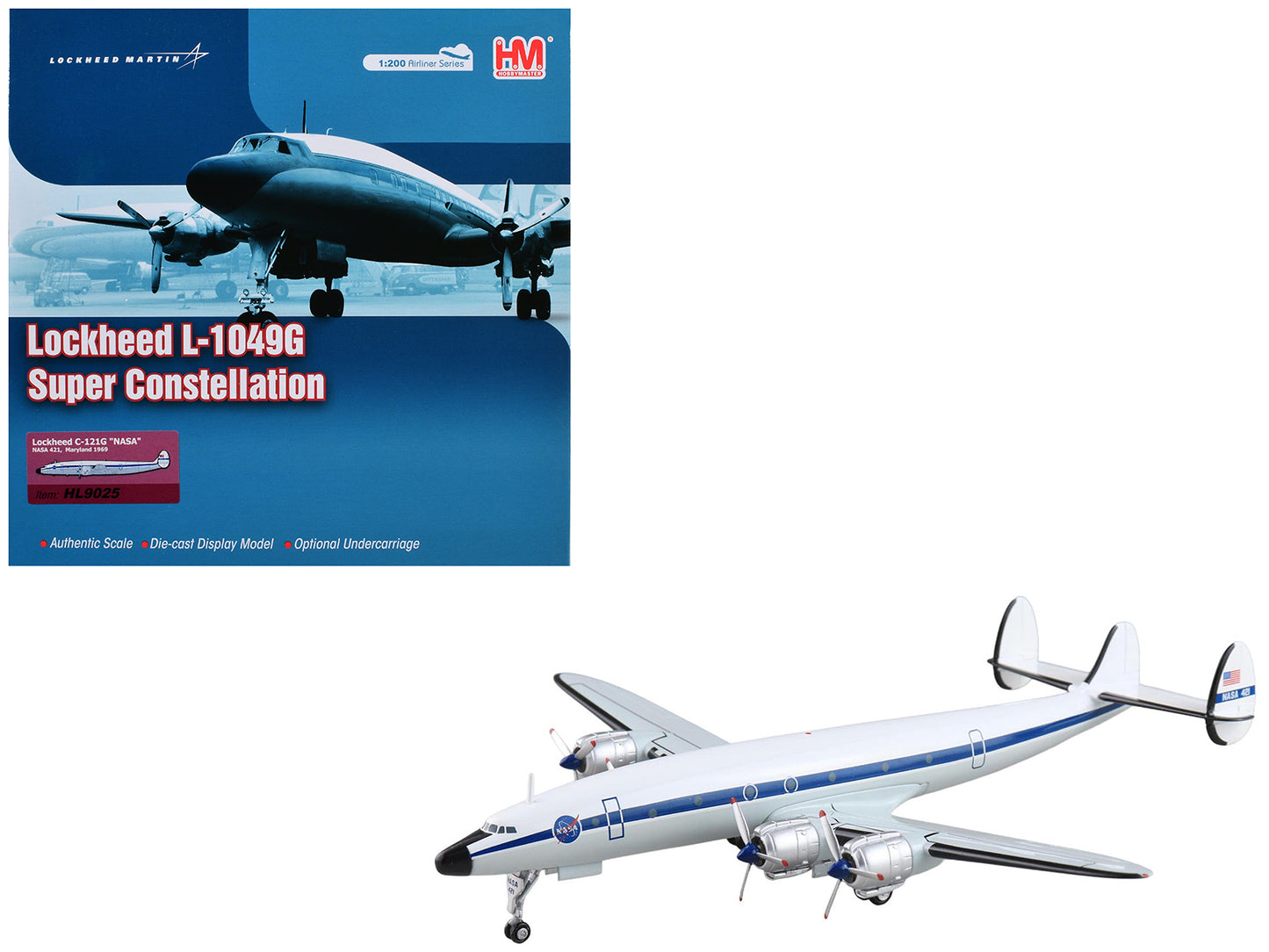 Lockheed C-121G Constellation Transport Aircraft "NASA 421 Maryland" (1969) National Aeronautics and Space Administration "Airliner Series" 1/200 T&y Diecast Model by Hobby Master