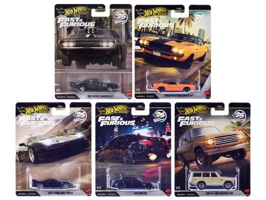 "Fast & Furious 25th Anniversary" 2026 5 piece Set Q T&y Diecast Model Cars by Hot Wheels