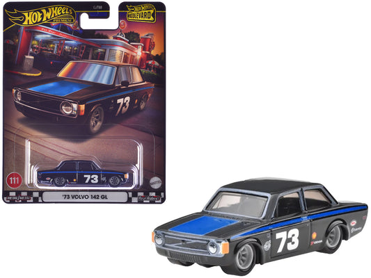 1973 Volvo 142 GL #73 Black with Blue Stripes and Hood "Boulevard" Series T&y Diecast Model Car by Hot Wheels