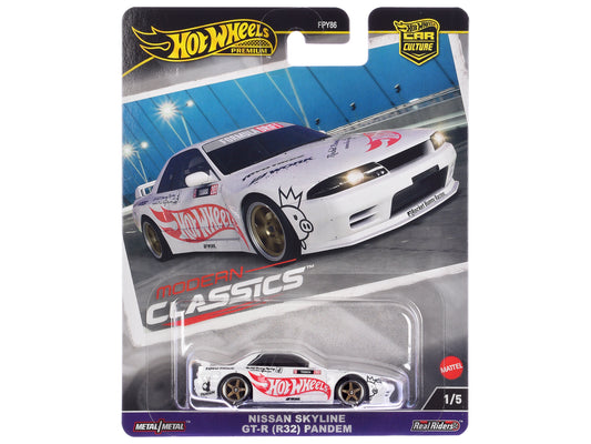 Nissan Skyline GT-R (R32) "Pandem" White with "Hot Wheels" Logo "Modern Classics" Series T&y Diecast Model Car by Hot Wheels