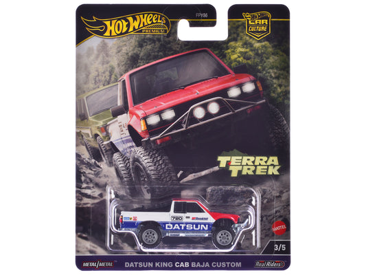 Datsun King Cab Baja Custom Pickup Truck #720 White and Blue with Red Hood "Terra Trek" Series T&y Diecast Model Car by Hot Wheels