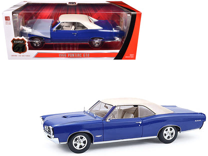 1966 Pontiac GTO Barrier Blue with White Top and Interior 1/18 T&y Diecast Model Car by Highway 61