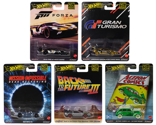 "Pop Culture 2025" 5 piece Set L "Premium Series" T&y Diecast Model Cars by Hot Wheels